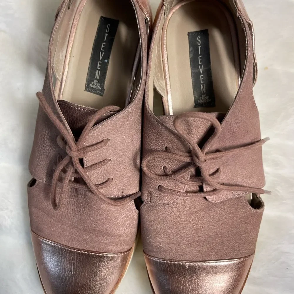 Steven by Steve Madden Pippar Rose gold Leather & PU Oxford platform shoes SZ10B